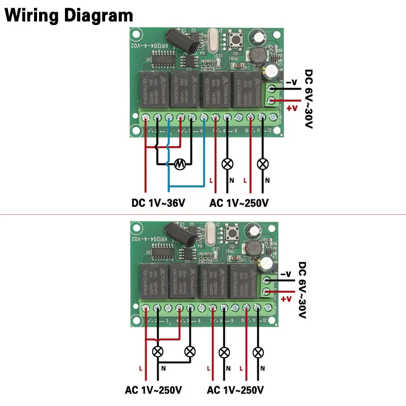 DieseRC Interruttore Remoto Wireless 4 Canali - Ricevitore 433Mhz DC 12V/24V Con 2 Telecomandi - Per Luci, Garage, Motori - Foto 3