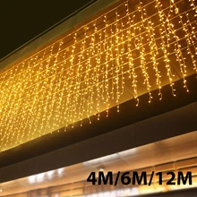 4/6/12M Icicle String Lights Christmas Fairy Light Outdoor Decoration Droop 0.6m Led Curtain New Year Wedding Party Garland Lamp