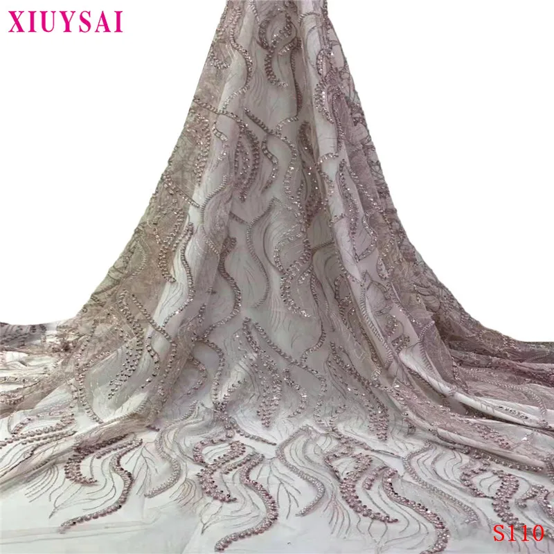 XIUYSAI, кружевная ткань,, высокое качество, французский тюль, кружевная ткань, Золотая кружевная отделка, роскошное, ручная работа, бисерное кружево, S110