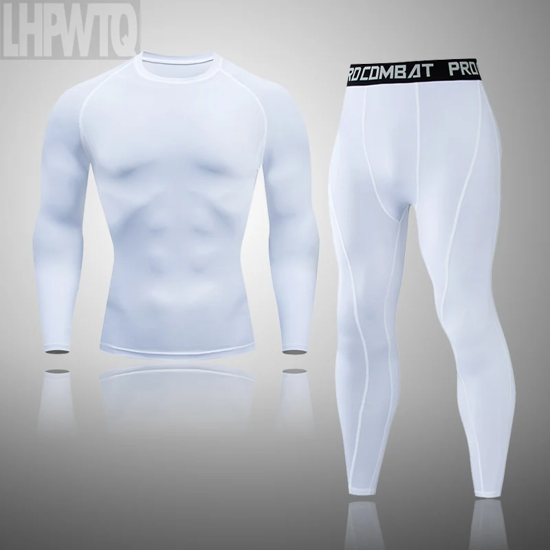 long johns target High quality solid color Winter Mens long johns Thermal underwear set Compression Tight Thermal Shirt+ pants jogging suits men's silk long underwear Long Johns