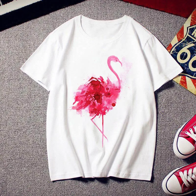 

2021 Flamingo Beauty T-shirt Women Fashion Trendy 90 s Harajuku Short Sleeve T-Shirt White Summer T-Shirt Top