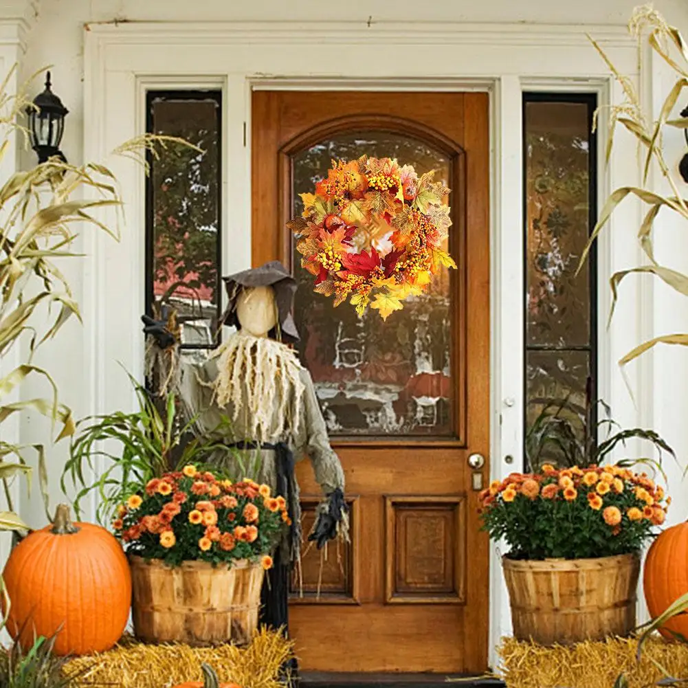 

23inch decorative autumn Door Wreath Door fall autumn decorations for home Pumpkin Berry Maple fall leaves garland Wall decor