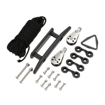 

30Ft Rope 8Pcs Short Screws 2 Large Nuts Kayak Accessories Kayak Canoe Anchor Trolley Kit System Pulley Cleat Pad