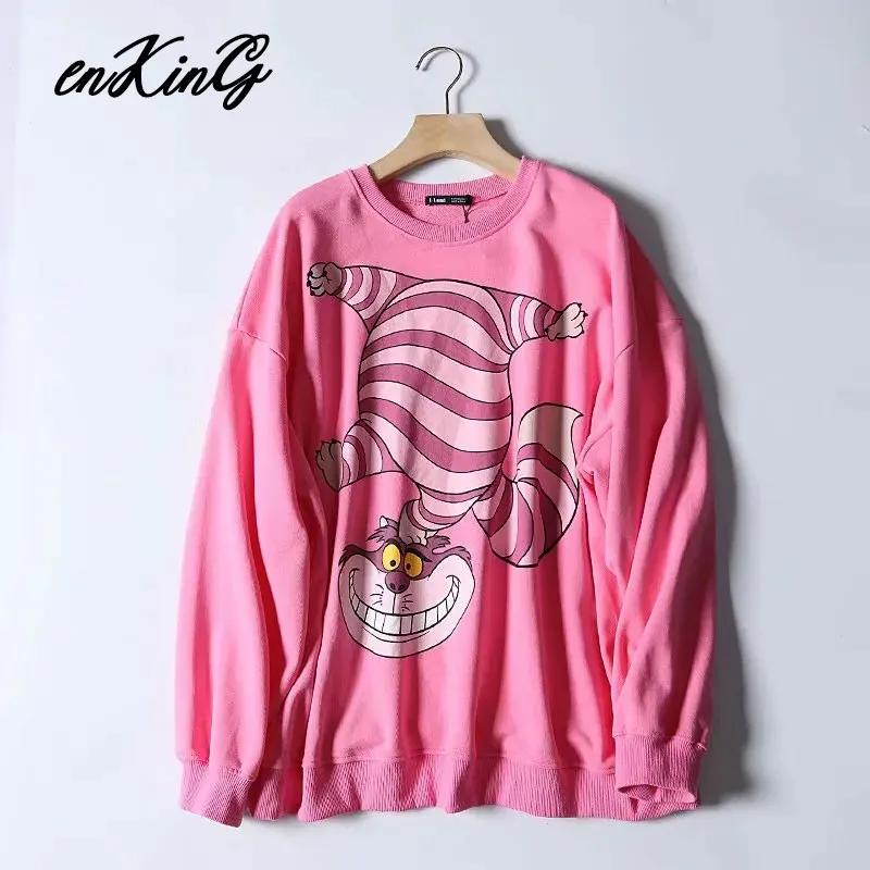 PINK Black Pink Cartoon Lion King Print Women Hoodie Long Sleeve O Neck Ladies Za Sweatshirt Casual Womens Hoodies Pullover - Цвет: PINK