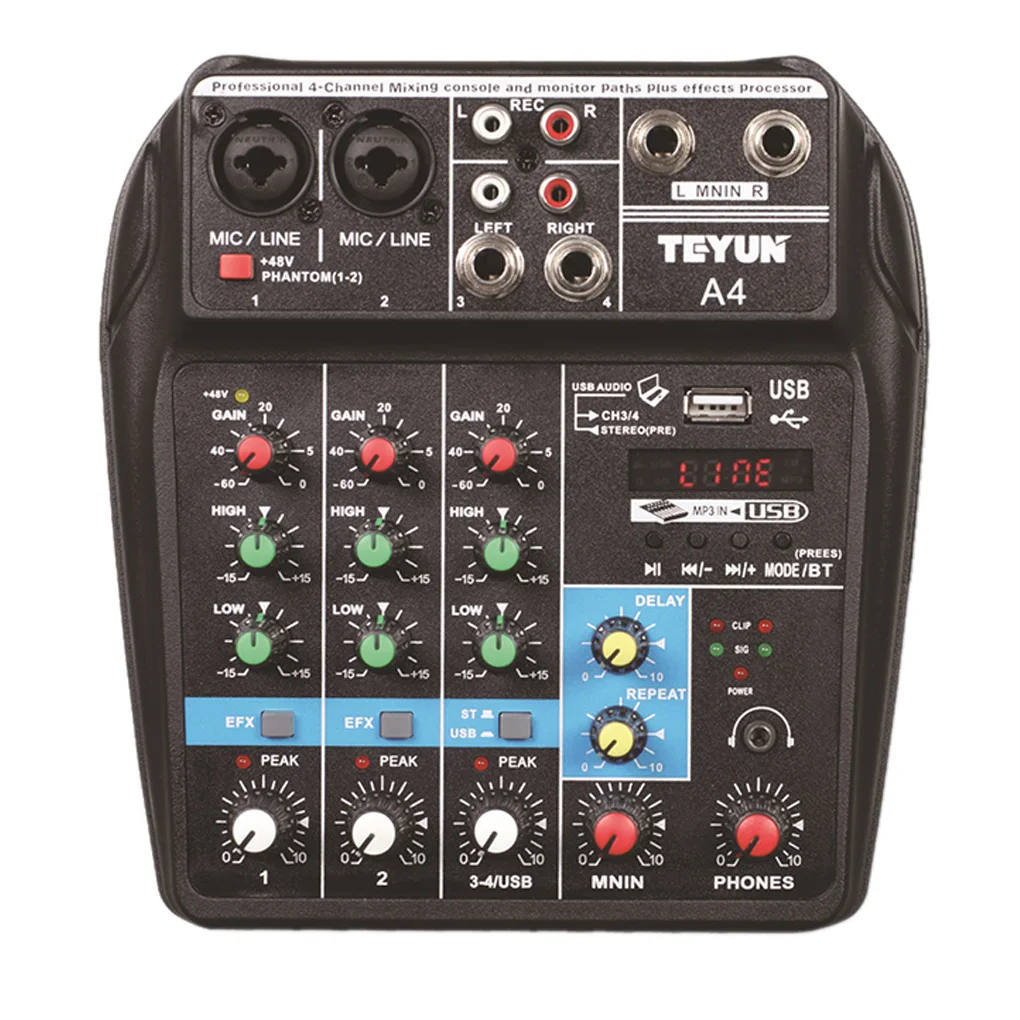 

4 Channels Audio Mixer Sound Mixing Console Bluetooth Record Stage Meeting Live Broadcast Suppplies EU Plug