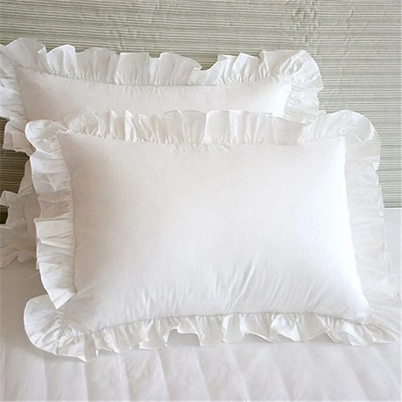 100% Cotton Ruffle Pillowcase Ruffled Pillow Cover White Pillow Case S3C6 