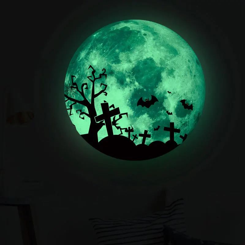 

Halloween PVC Wall Sticker Home Room Background Wall Window Glass Luminous Moon Removable Decoration Decal Party DIY Handicrafts