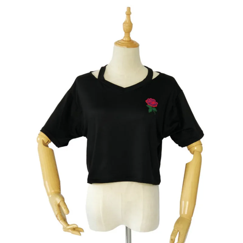 Женская короткая футболка с цветочным принтом черная или белая Повседневная