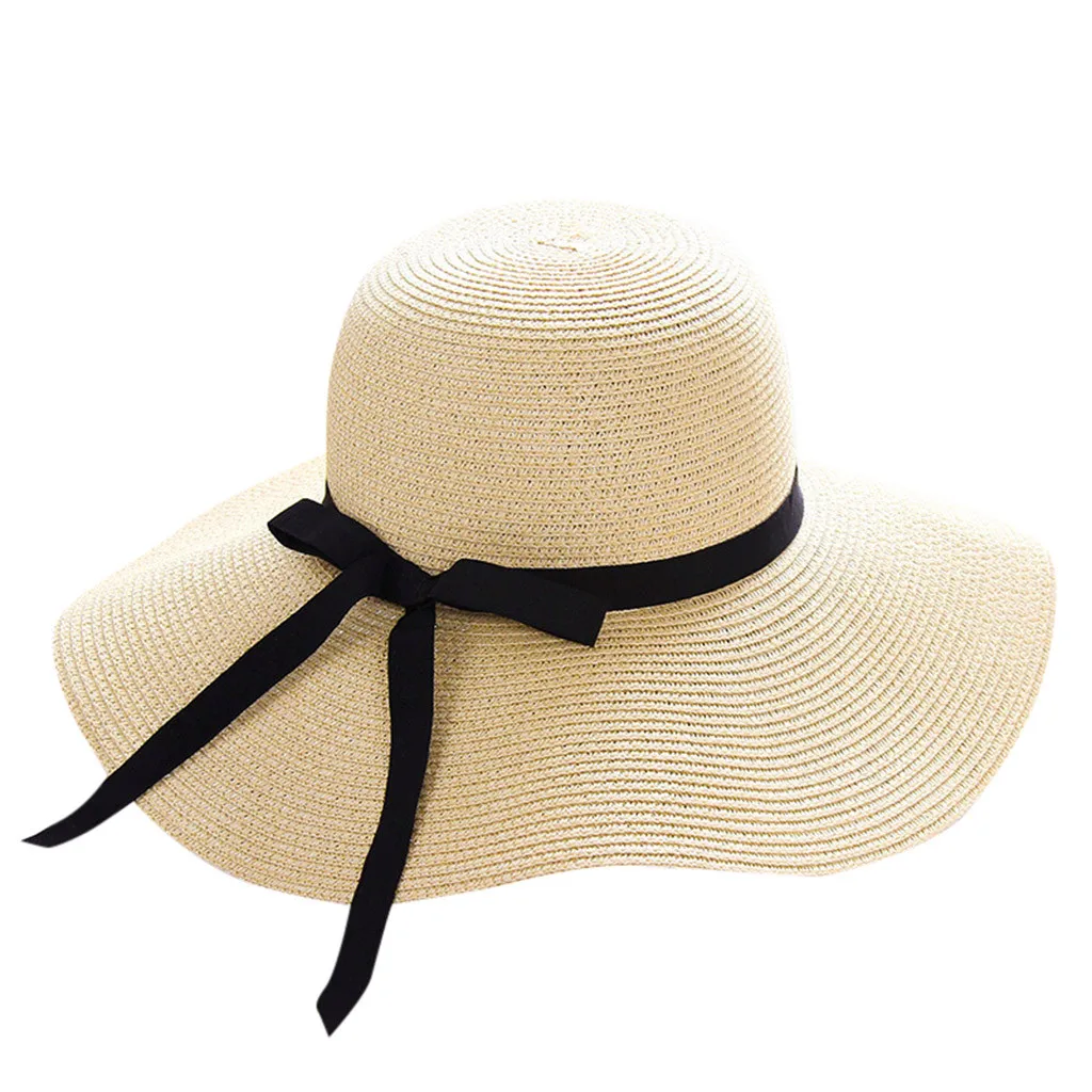 SAGACE Hat lady big along the bow visor straw hat sun hat winter autumn Straw Sunhat Women Beach Wide Brim Outdoor Travel