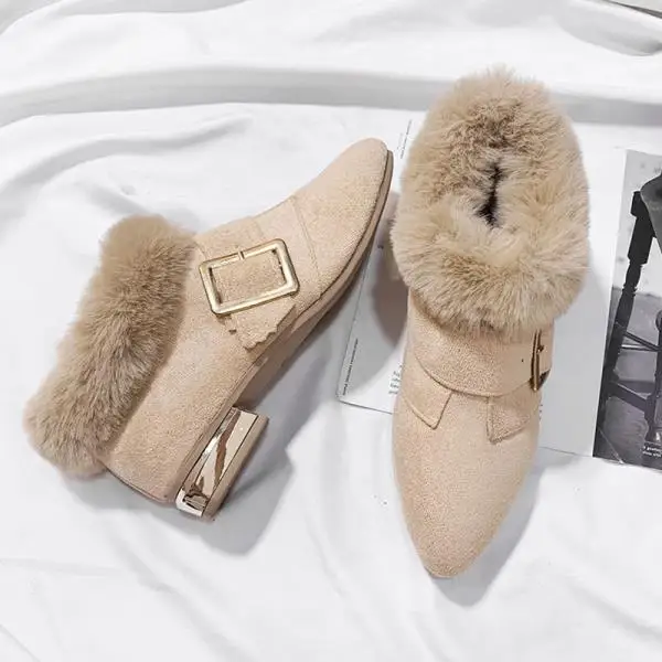 Autumn Boots Shoes Bootee Woman Luxury Designer Flat Heel Round Toe Low Heels booties Lace Up Winter Women Plush Booties - Цвет: 2