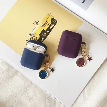 

Luxury cute 3D Planet Moon Pentagram Metal Keychain Wireless Earphone silicone Case For Airpods 1 2 Accessories Bluetooth cover