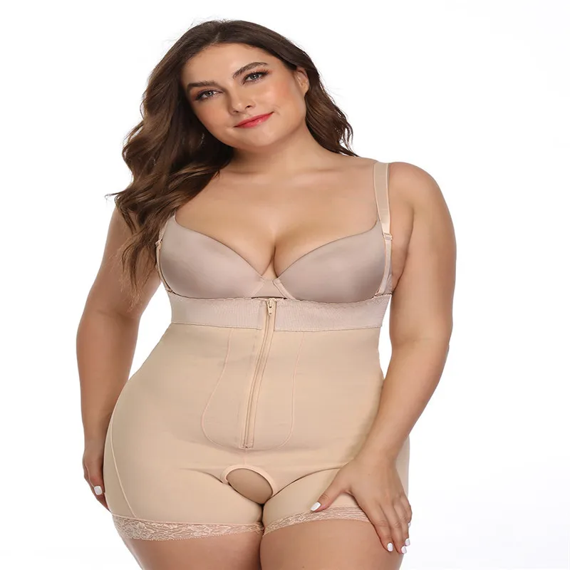 Beige D061 Женский корсет с открытой промежностью, корректирующий комплект, платье-футляр облегающее белье, Корректирующее белье для живота, бежевый S-6XL - Цвет: Beige D061