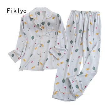 

Fiklyc underwear women's spring cartoon cute satin pajamas sets with long sleeve luxury young girls nighties autumn HOT