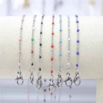 

Stainless Steel Link Cable Chain Necklace Silver Color Enamel Satellite Beaded Cable Ball Chain Choker Womens Necklaces,1 piece