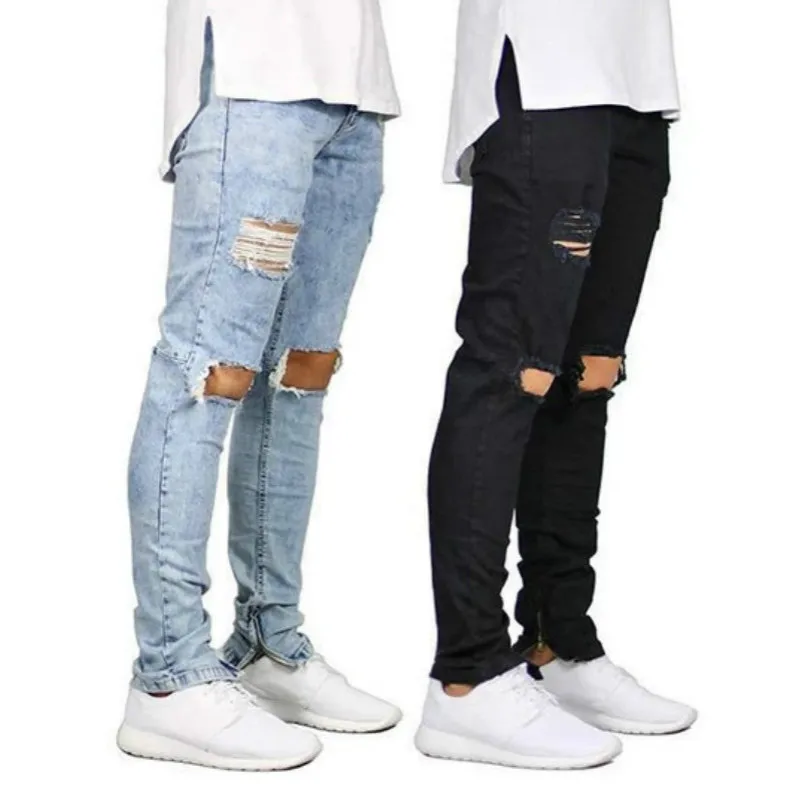 Destroyed Ripped Jeans Men Hollow Out Big Holes Beggar Cropped Denim Pants Trousers Casual Mens Skinny Side Zipper Pencil Pants Destroyed Ripped Jeans Men Hollow Out Big Holes Beggar Cropped Denim Pants Trousers Casual Mens Skinny Side Zipper Pencil Pants
