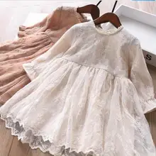 Элегантное платье принцессы с длинными рукавами и цветочной вышивкой для девочек; одежда для детей; ; Детские платья