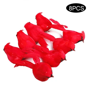 

Artificial Bird 8pcs Realistic Cute Fat Cardinal Clip On Christmas Tree Ornament Door Decoration With Alligator Clip Red Feather