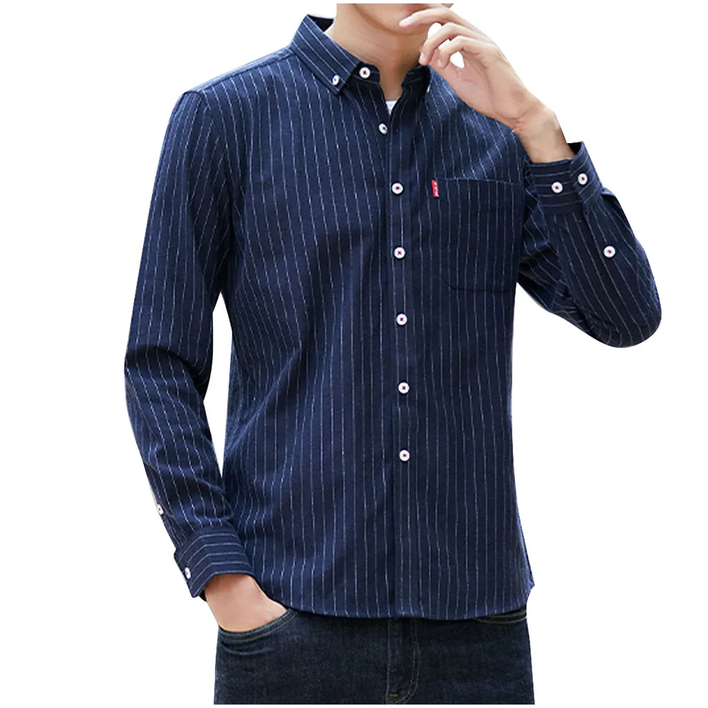 Camisa Masculina, Мужская Новая повседневная модная полосатая Свободная рубашка с отворотом и длинным рукавом, топы, блузка, облегающая, большой размер Xxxxl