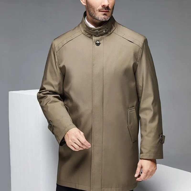 

Autumn Business Man Mid Long Trench Coat Mens Slim Fit Stand Collar Windbreaker Thick Dust Coat Office Work Casual Sobretudo