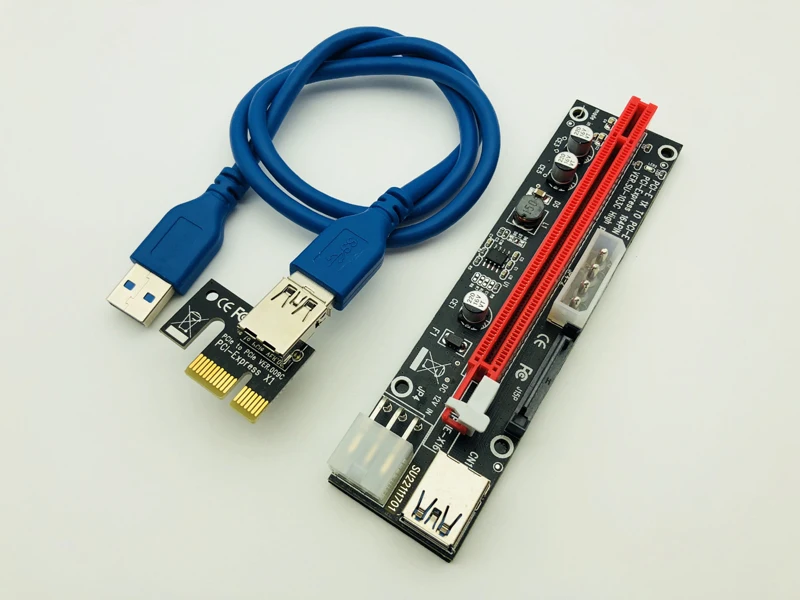 PCIe PCI-E PCI Express Riser Card 1x to 16x USB 3.0 Data Cable SATA 4Pin 6Pin IDE Power Supply for BTC Miner Mining Black Board