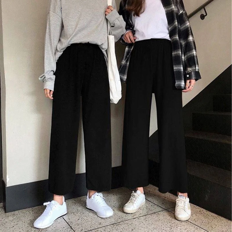 Wide Leg Pants Women Solid High Waist Trousers Pleated Loose Casual Elegant Womens Korean Style Chic School Daily Girls | Женская одежда
