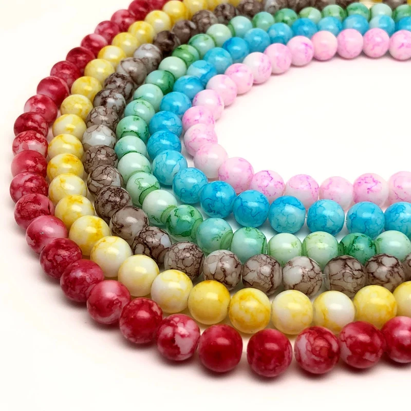 

Natural Pink Green Yellow and Other Colorsr Persian Jades Smooth Chic Round Beads Pattern 8/10mm For DIY Jewelry Making Necklace