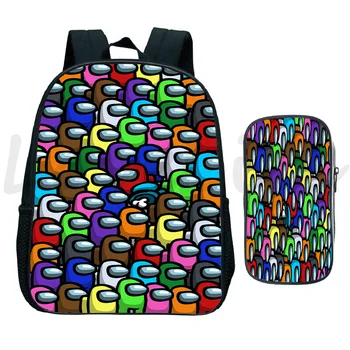 

2pcs/set Among Us Backpack Children School Bags Kids Cute Bagpack With Pen Case Boys Girls Backpack Student Daily Rucksack