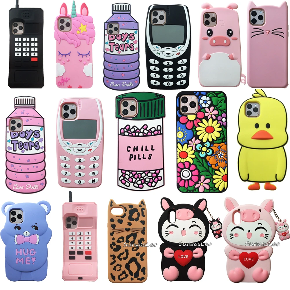 Zij zijn nerveus worden Leggen 3D Cartoon Schattige Dieren Bear Pig Eenhoorn Silicone Cover Voor Iphone 5  5S Se 5C 6 6S 7 8 Plus X Xr Xs 12 Mini 11 Pro Max Telefoon  Case|Telefoonbumper| - AliExpress