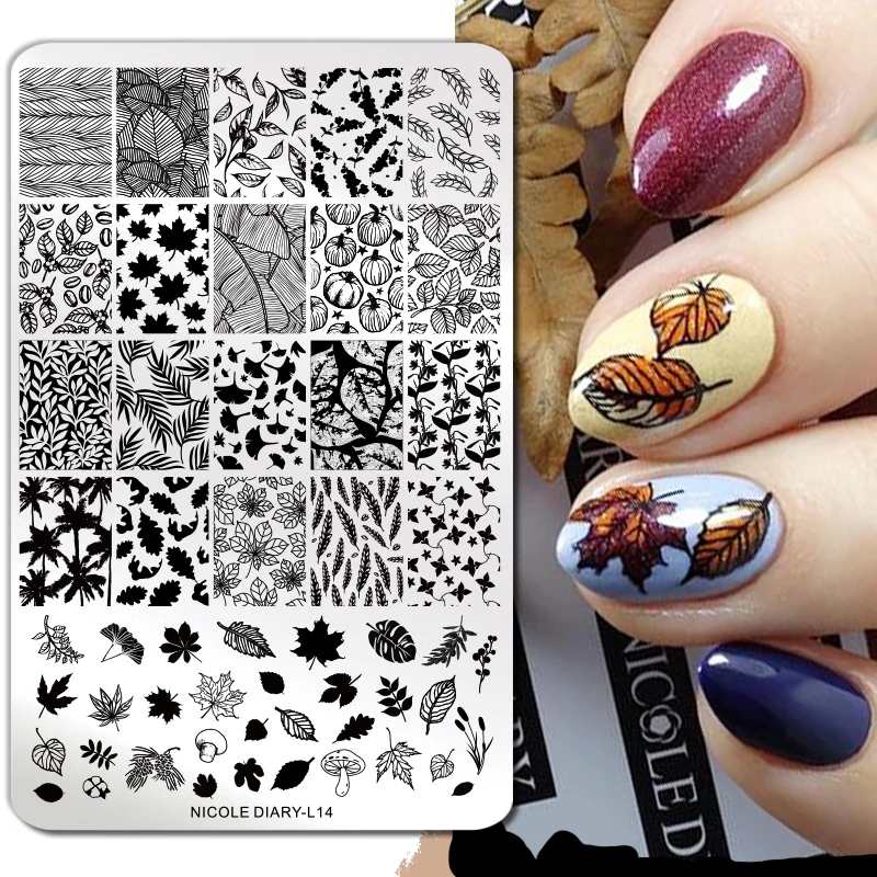 NICOLE дневник ногтей штамповки пластины цветок листья клен трафареты изображений лак шаблон ногтей штамп для дизайна ногтей инструменты - Цвет: L14
