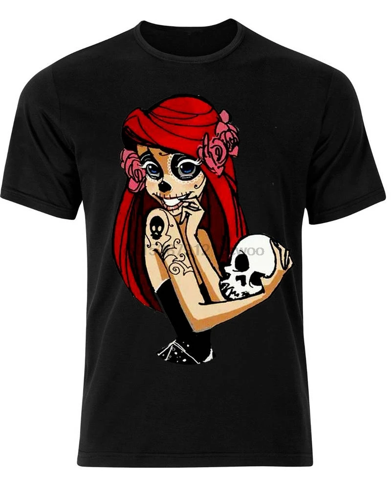 

Online T Shirts Design Crew Neck Short Sleeve Zomer Pin Up Sugar Skull Ariel Tattoo T Shirts For Men T-shirt Men Clothing
