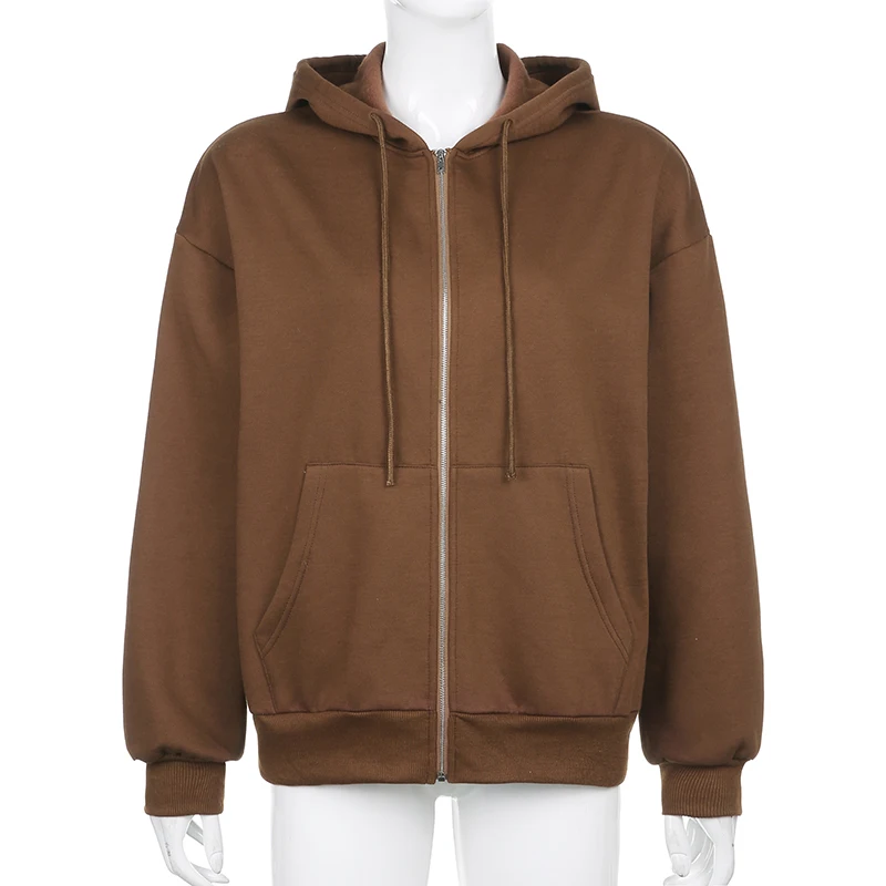 Blank Brown Zipper Crop Hoodie • Aesthetic Clothes Shop