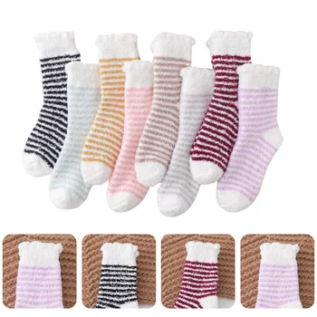 

1 Set Breathable Soft Comfortable Warm Thickened Warm Sock Striped Socks Mid-calf Socks