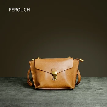 

New Women Genuine Leather Bag Small Flap Retro Single Shoulder Messenger Casual Soft Envelope Bags Mini Ins Satchel 9013