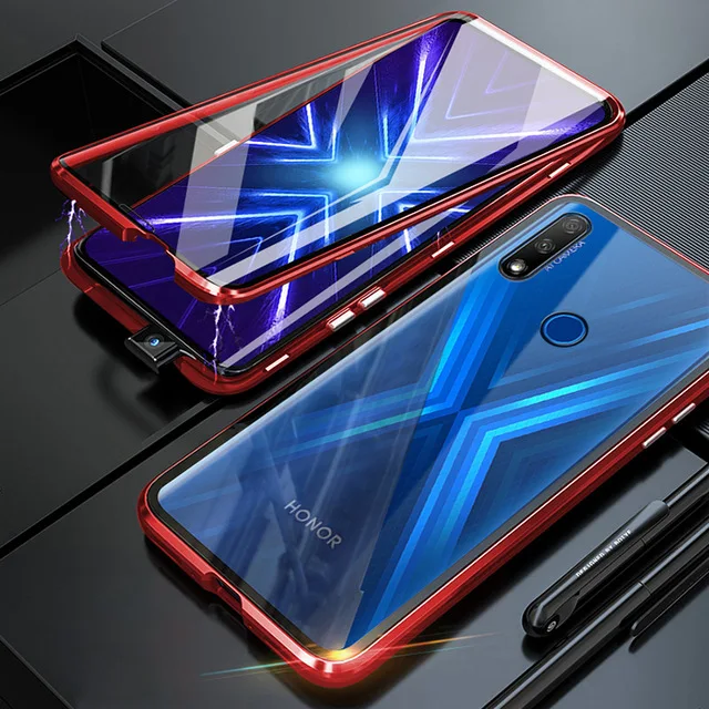 Магнитный двусторонний стеклянный чехол для huawei Honor 9x, чехол s для huawei Honor 9x, премиум-класс, металлический чехол для Honer 9 X X9 STK-LX1 - Цвет: red