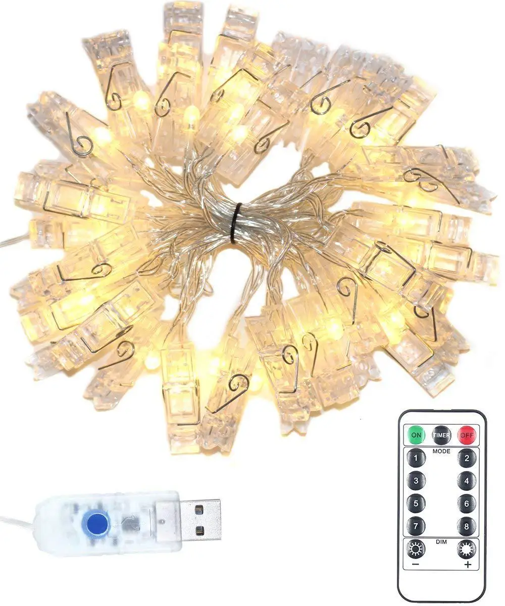

5M 50LED USB Rmote Control 8 Modes Photo Clip String Lights Christmas Garland Copper Wire Fairy Lamp For Wedding Party Decor