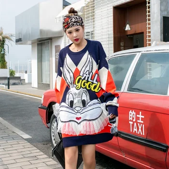 

SexeMara fashion The New Loose tassel Cartoon Sequin lattice knitting Sweater free shipping