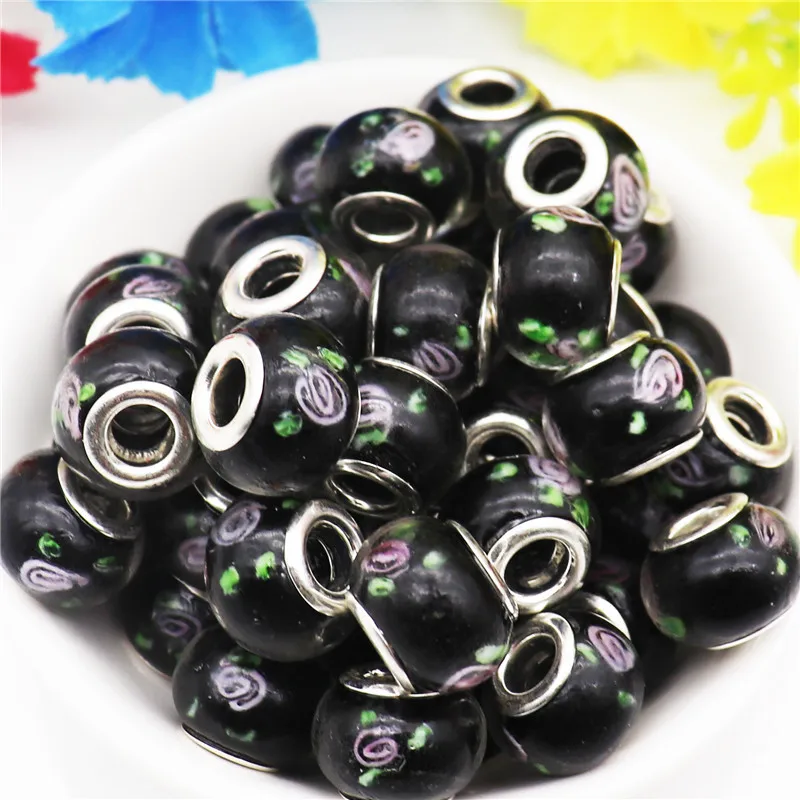 

10Pcs/Lot 16mm Big Size Round Flower Large Hole Murano Spacer European Glass Beads Charms Fit Pandora Bracelet DIY Jewelry Craft
