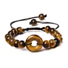 Natural Tiger Eye Stone Bracelet 8mm Round Agates Beads Braided Bracelet Adjustable Buddha Energy Jewelry for Women Men Gifts