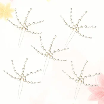 

5pcs Artificial Beaded Hair Pins Fashionable Graceful Hair Accessories for Women Girls Bride