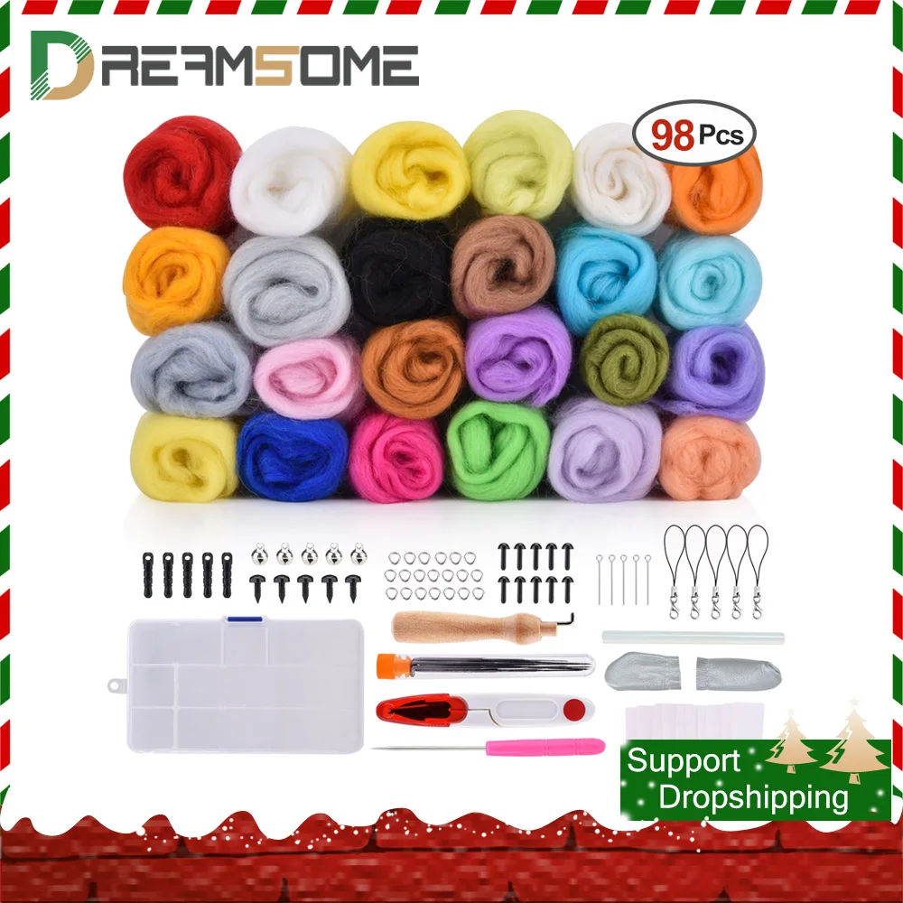 24 Цвет шерстяной фетр иглы для валяния Starter Kit Фабричный цех пряжа ровинг