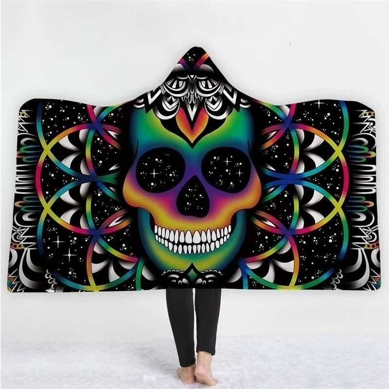Sugar Skull Flower зимнее портативное худи мягкое теплое одеяло флисовая ткань постельные принадлежности диван плед с капюшоном 130*150/150*200 см