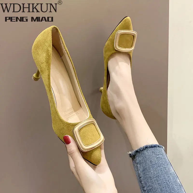 

2020 New spring new pointed high-heeled suede shoes Europe America style large size 43 was thin wild women's shoes