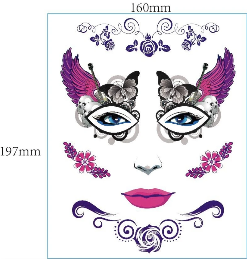 Mexica Day of the Dead Sugar Skull Face временная татуировка Хэллоуин Макияж наклейки для Хэллоуина Маскарад Вечерние - Цвет: 160x197mm 5
