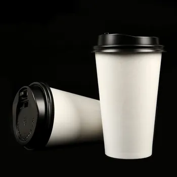 

50pcs Disposable coffee cup white thick cold and hot drink paper cup party favor milk tea juice beverage packaging cup with lid