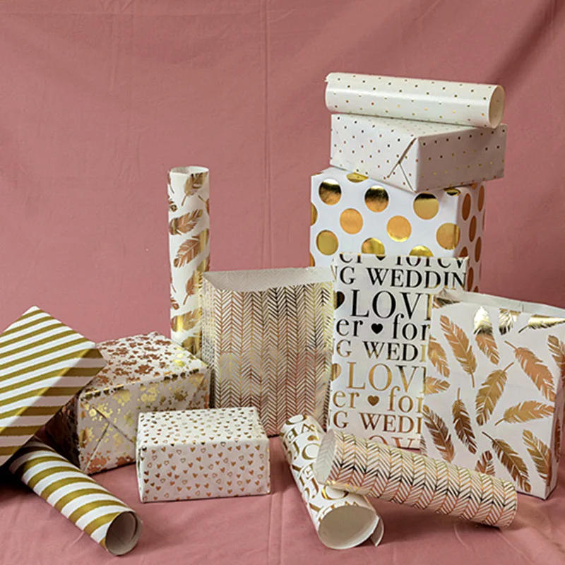 70*50cm Gold Dot Gifts Wrapping Paper Roll Gift Box Packaging for