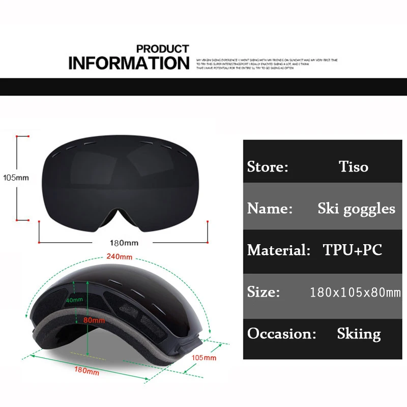 Frameless Magnet Dual Layers Interchangeable Lens TurnWay OTG Ski/Snowboard Goggles Anti-Scratch & Anti-Fog Snow Goggles for Men & Women 100% UV Protection 