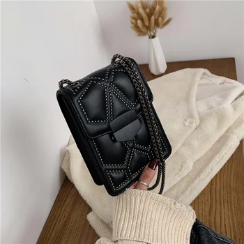 

French Niche Bag Female 2020 Popular New Fashion Korean Style All-match Retro Rivet Messenger Bag Fashion Phone Bag