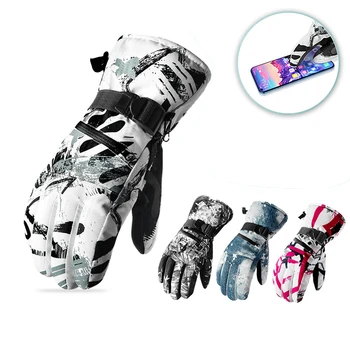 

Touchscreen PU Leather Velvet Snow Skiing Gloves Cotton Coral Fleece Waterproof Full Finger Warm Winter Gloves Motorcycle Gloves