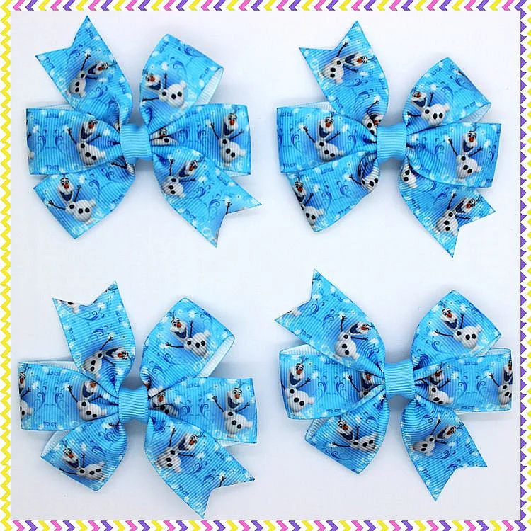 DHK 3.1'' 10pieces anna elsa snowman Ribbon Bows with hair clip headband headwear hairbow diy decoration wholesale OEM E1431