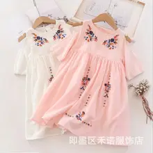 Летние Вечерние платья из хлопка с открытыми плечами и цветочной вышивкой для девочек; Детские Платья с цветочным принтом; детская одежда;